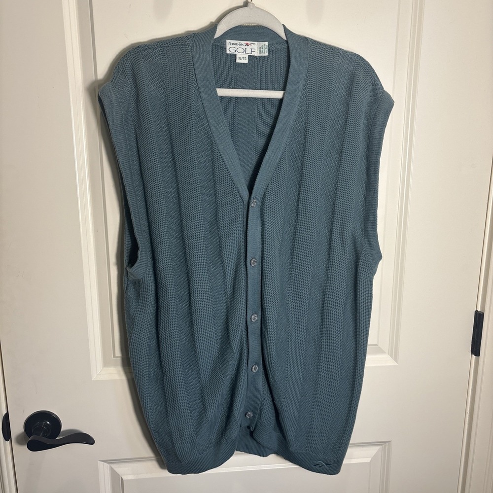 Vintage Reebok Golf Sweater Vest Mens 2XL Green Button Front Sleeveless‎ Casual